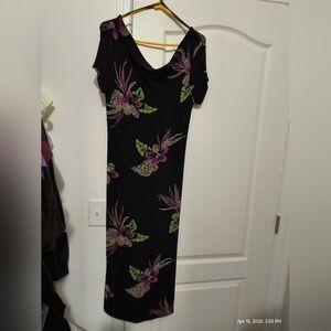 Floral Black Dress with Purple Accents